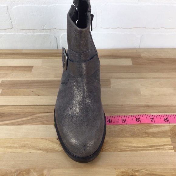 Bocage grey silver shiny ankle chelsea boot moto harness leather bikercore vegan - Picture 12 of 15